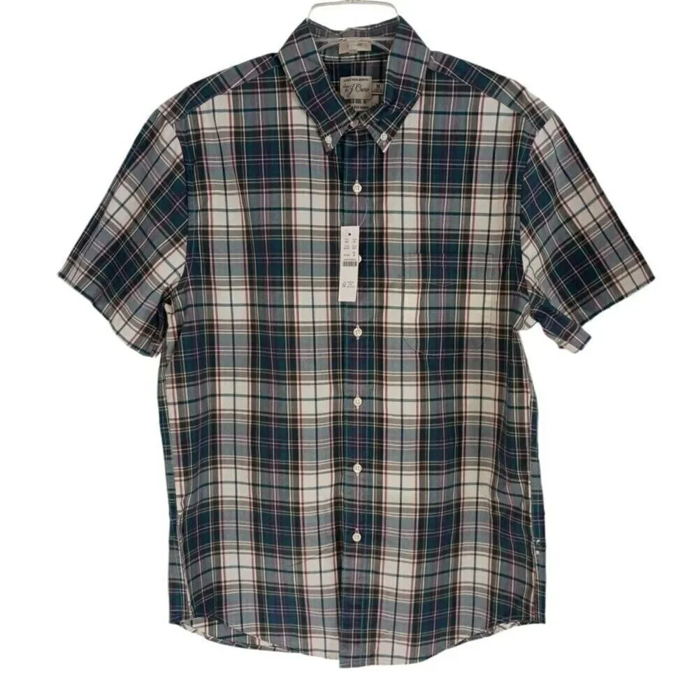 J.Crew Mens Shirt Large Plaid Classic Fit Short Sleeves Pocket BJ734 Cotton NWT